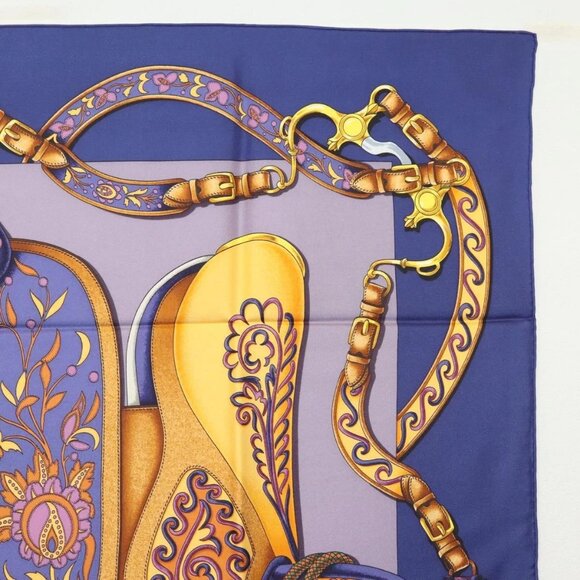 HERMES Pleated Carre 90 Scarf ""Festival"" Silk Blue Auth am8626 - Picture 4 of 15